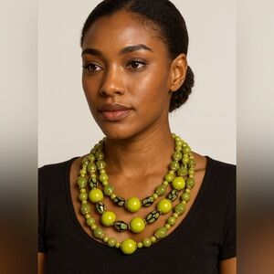 Vintage Triple Strand Green Bead Statement Necklace